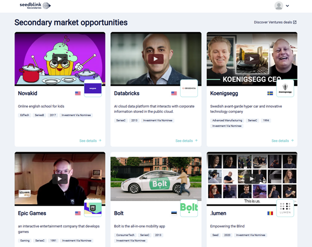 SeedBlink’s secondary market opportunities